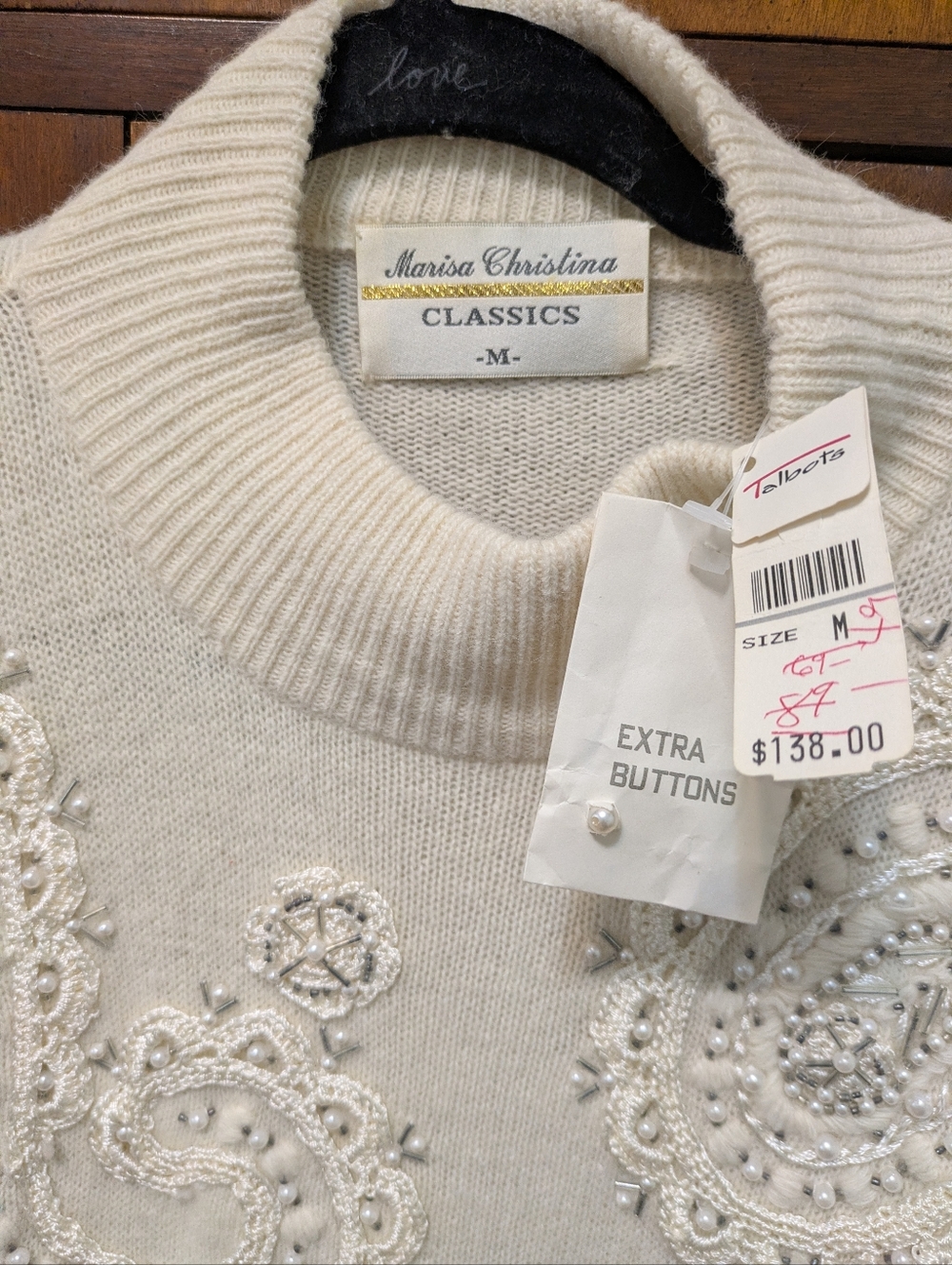 Rare Find! NWT Vintage Marisa Christina Women's Cream Beaded Paisley Sweater